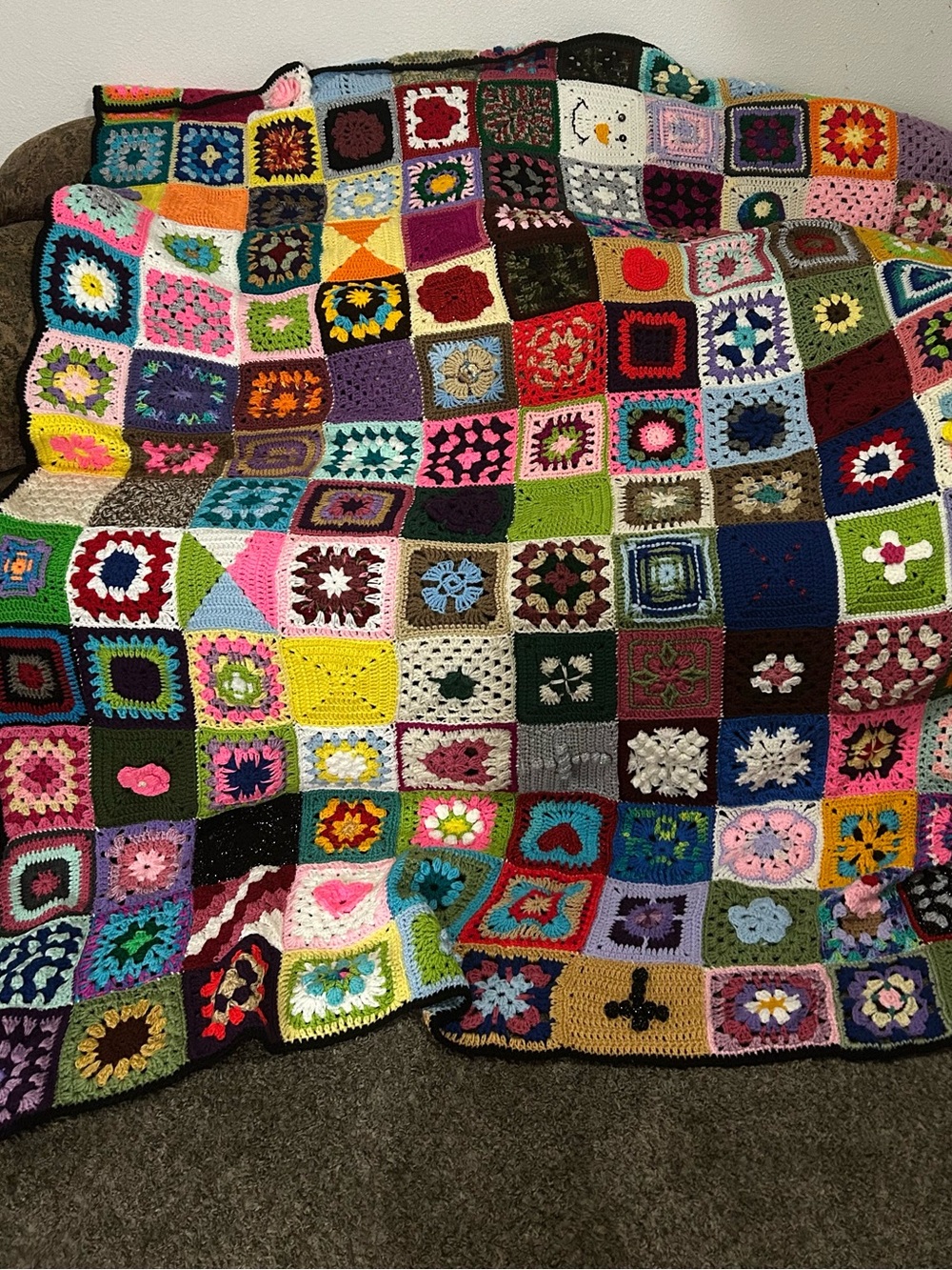 Hand Crafted Multicolor Crochet Granny Square Throw Blanket
